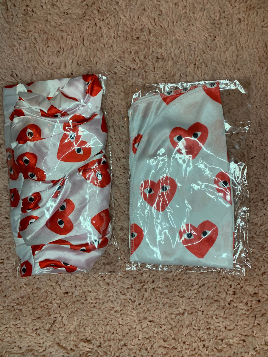 Red and white CDG Matching Durag and Bonnet set – BratzBeautyBox