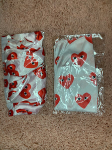 Red and white CDG Matching Durag and Bonnet set